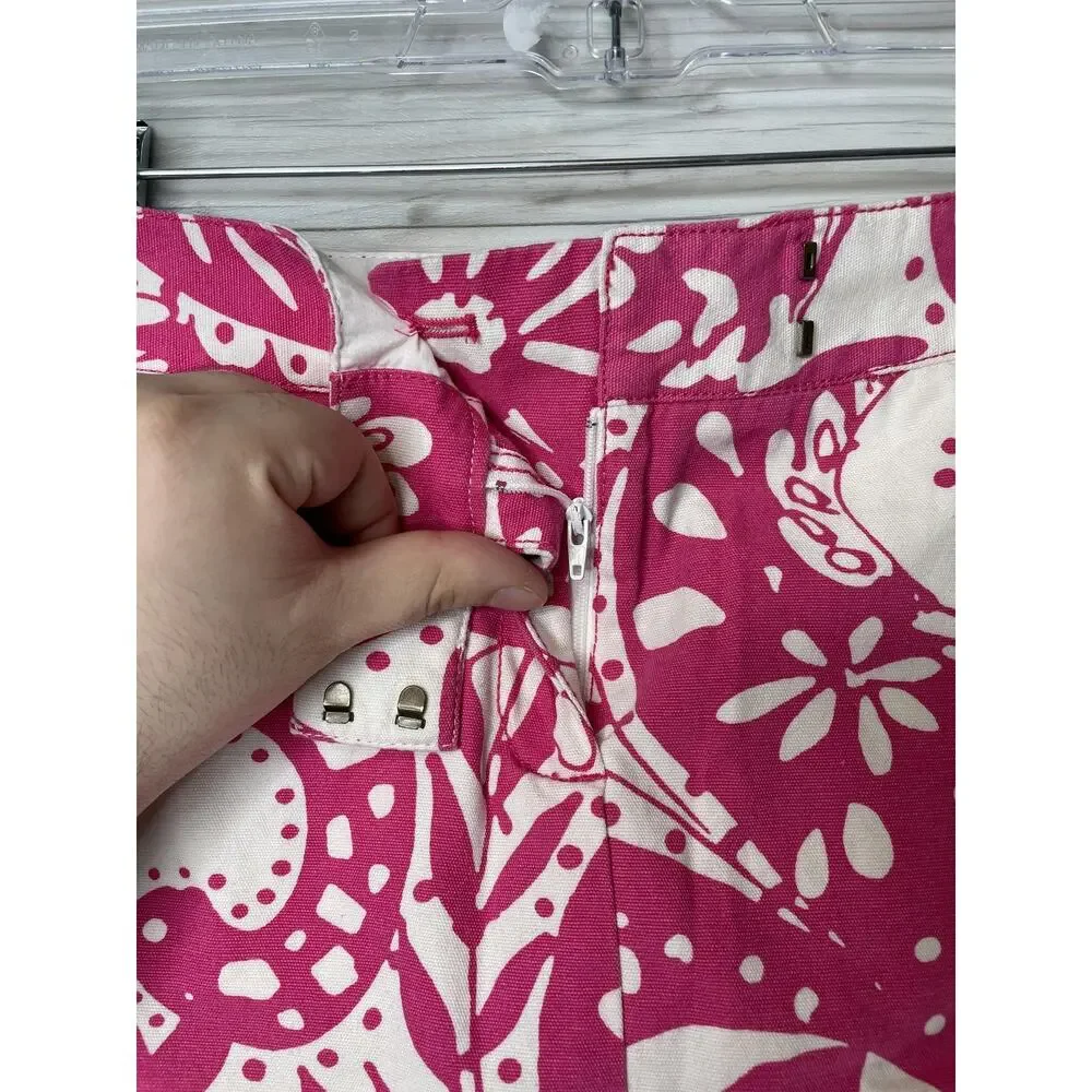 J Crew Skirt‎ Womens 6 Pink White Floral Paisley Print Mini Pockets Summer SU08